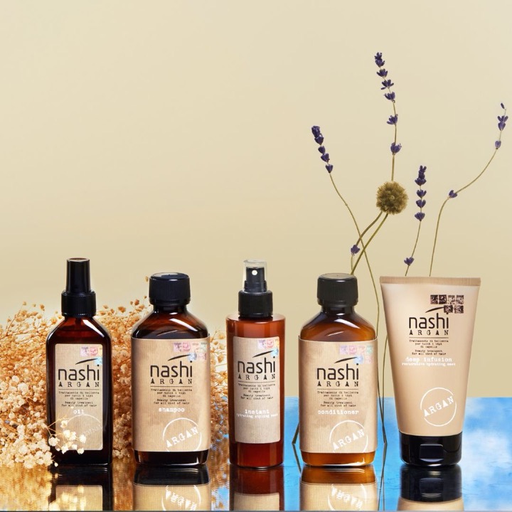 Ulei, șampon, spray fără clătire, balsam și mască de păr Nashi Argan